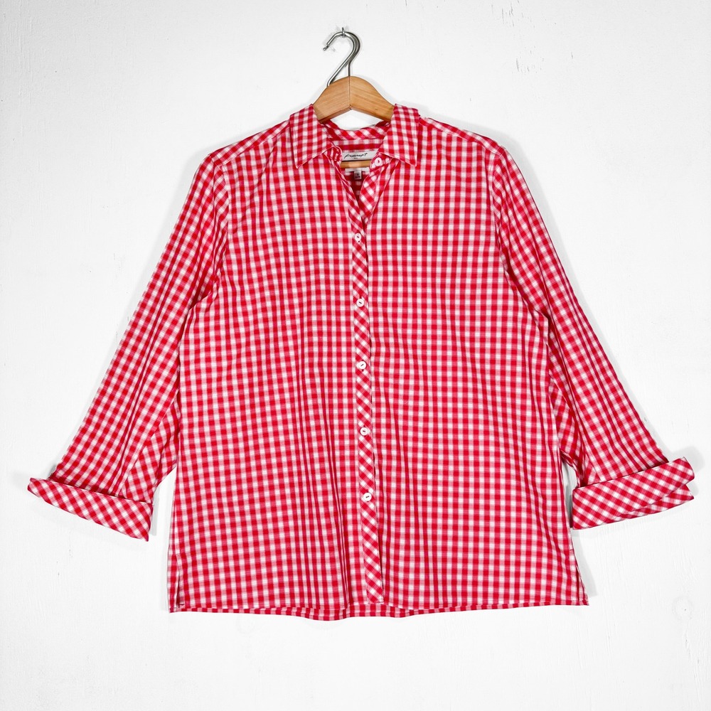 Foxcroft NYC Red White Gingham Heritage Non-Iron‎ Shaped Shirt 16 100% Cotton